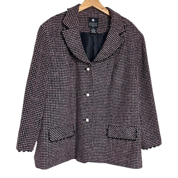 Maggie Barnes 26WP pink & black‎ tweed blazer w/ pearl buttons & black lace - Picture 1 of 7